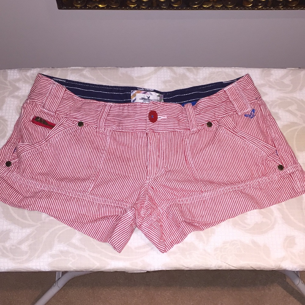 Red and White Striped AE Shorts